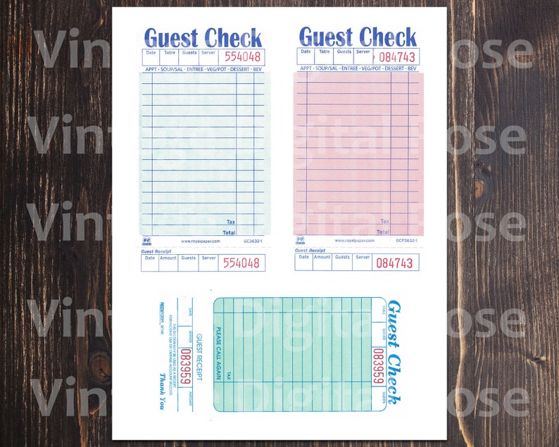 Vintage Printable Guest Checks Blank Unused Receipts Set of 3 Three Pink Pale Sea Green Digital Collage Sheet JPG Format Vintage Ephemera image 3