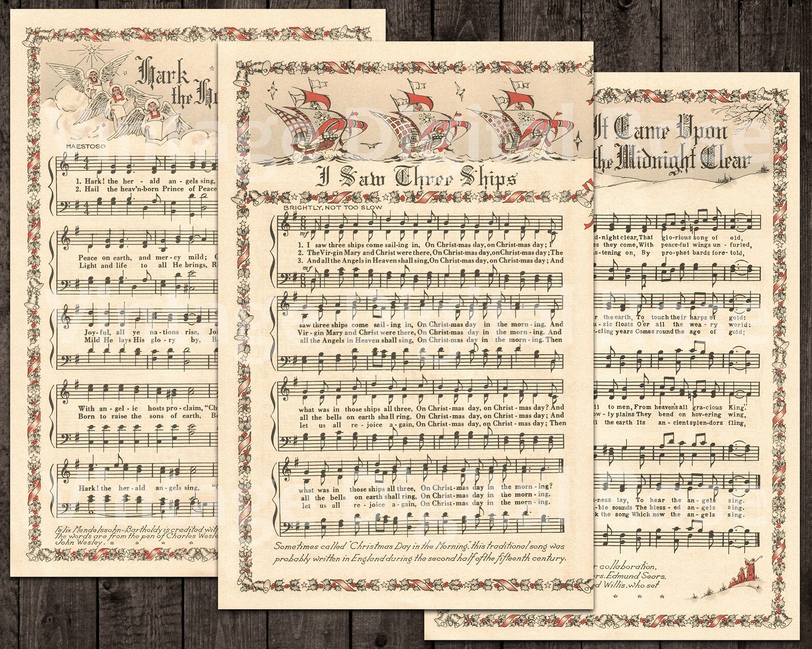 Printable Vintage Christmas Carols Color Illustrations Best - Etsy