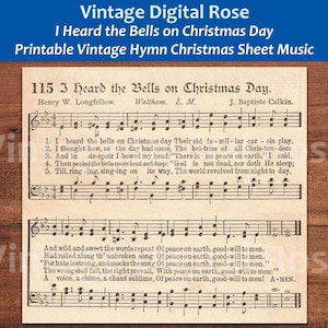 Puede incluir: Partitura imprimible para el villancico navideño "I Heard the Bells on Christmas Day". La partitura incluye la letra y la notación musical de la canción. El título de la canción está impreso en letras grandes y negritas en la parte superior de la página.