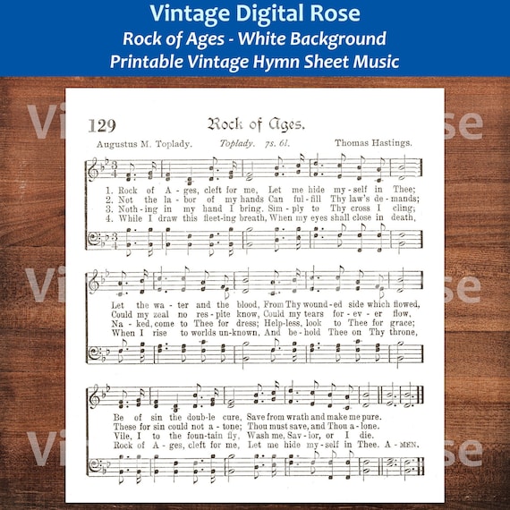 Rock of Ages White Background Printable Vintage Hymn Sheet | Etsy
