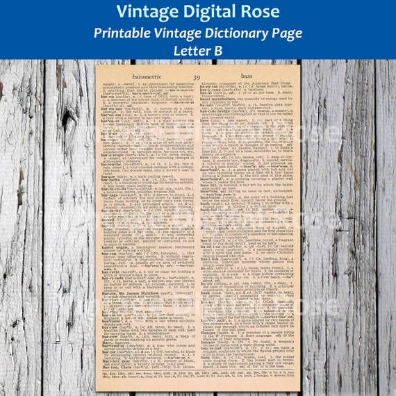 Letter B Vintage Printable Dictionary Page Etsy
