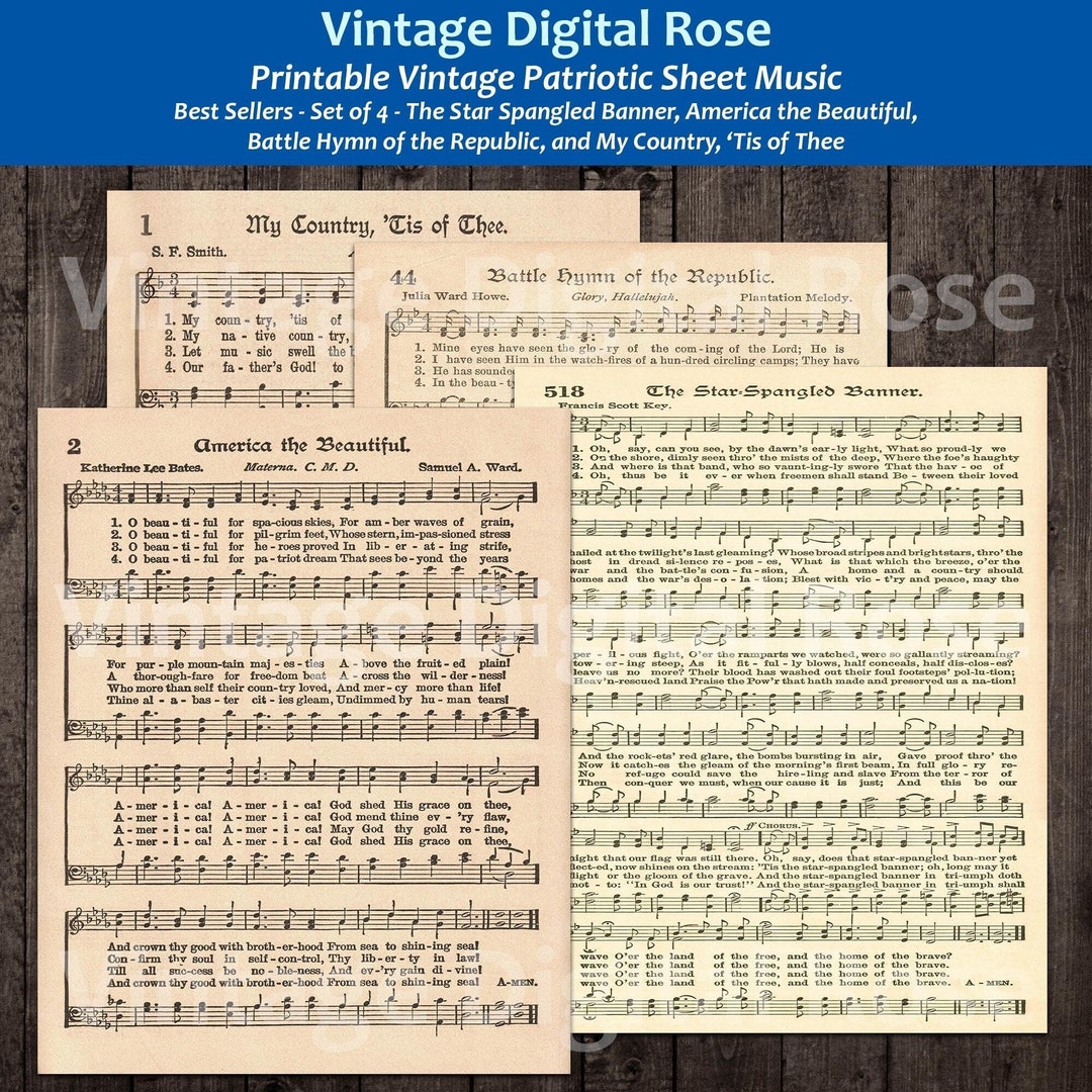 Printable Vintage Patriotic Sheet Music - Star Spangled Banner, America ...