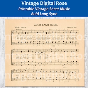Auld Lang Syne Printable Vintage beliebte Weihnachtslied-Noten