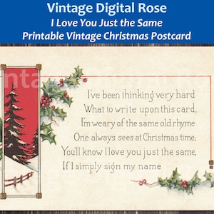 Vintage Druckbare digitale Weihnachtspostkarte Weihnachten Gedicht Gruß Tannenbäume Frohe Weihnachten Farbe Urlaub Illustration