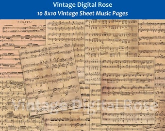 Vintage Sheet Music Pages - 10 8x10 Printable Sheet Music Papers