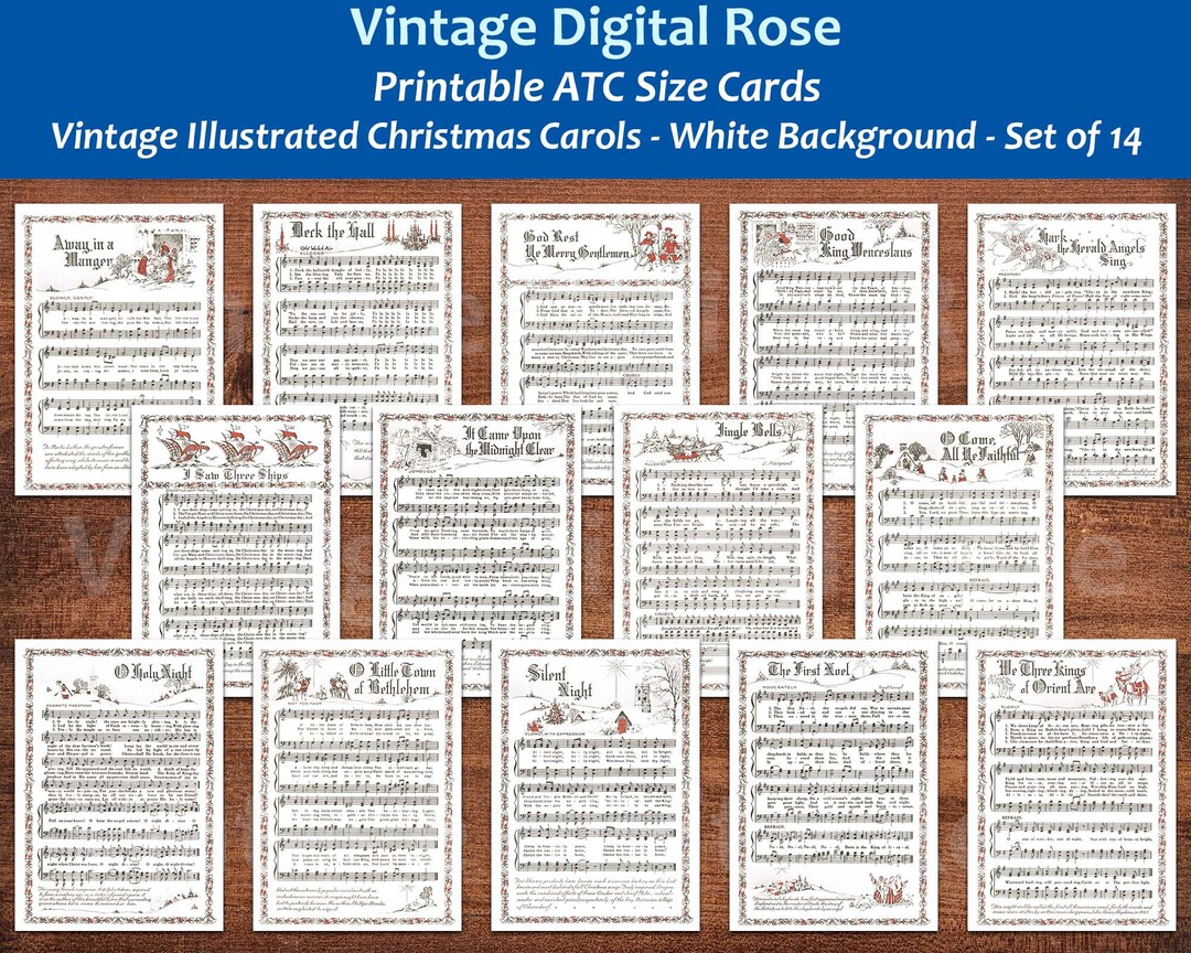 Printable Vintage Christmas Carols Illustrations White Background ...