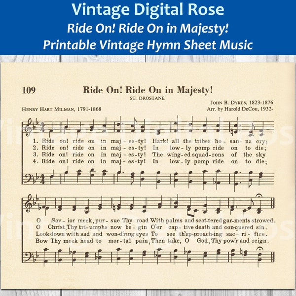 Ride On! Ride On in Majesty! Printable Vintage Hymn Sheet Music