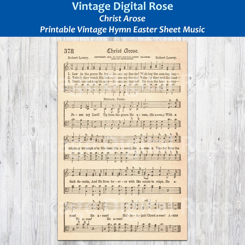 Christ Arose Printable Vintage Hymn Sheet Music - Etsy