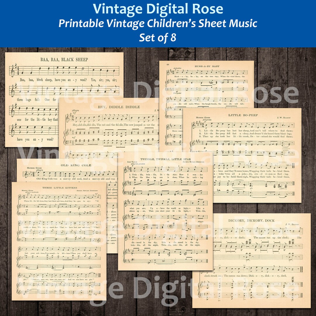 印刷可能なヴィンテージの子供向け楽譜セット 8 曲 - Etsy 日本