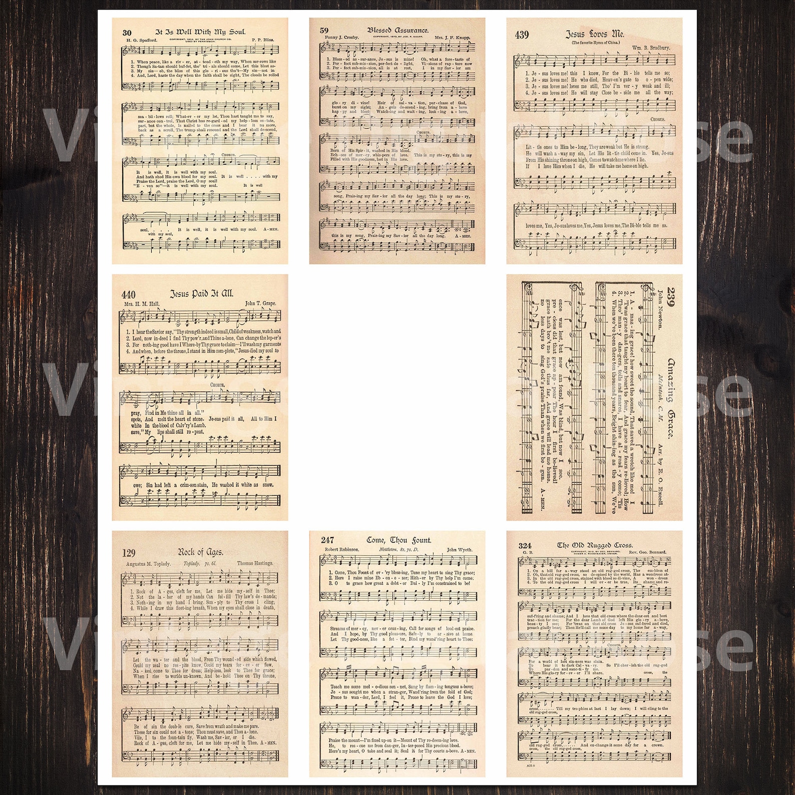 Printable Vintage Hymn Sheet Music Best Sellers Top Songs Set of 8 ATC