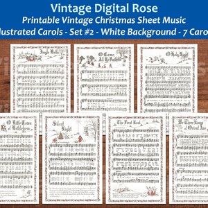 Printable Vintage Christmas Carols Illustrated Best Sellers Top Christmas Songs Set of 7 - Set #2 White Background
