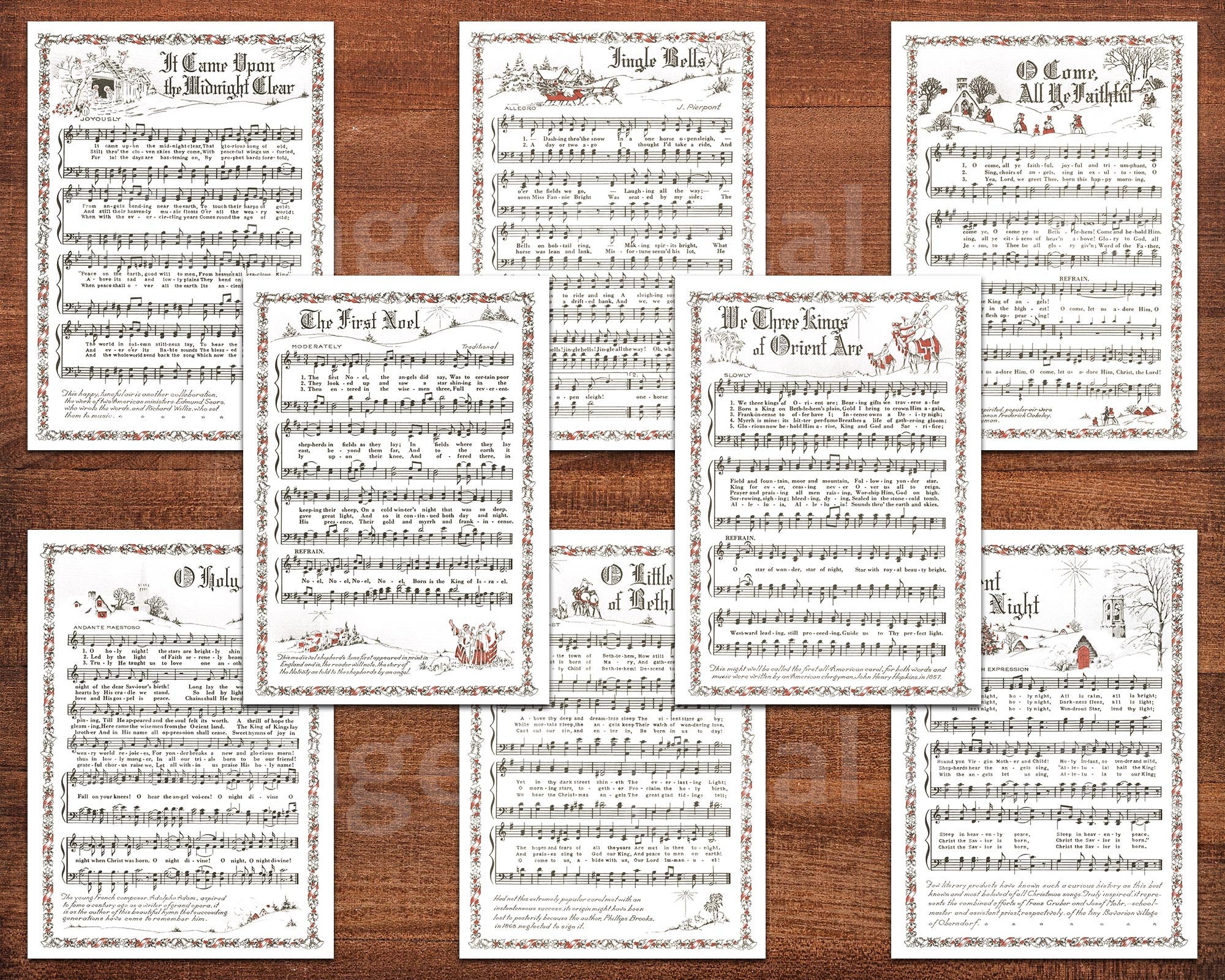 Printable Vintage Christmas Carols Illustrations White - Etsy