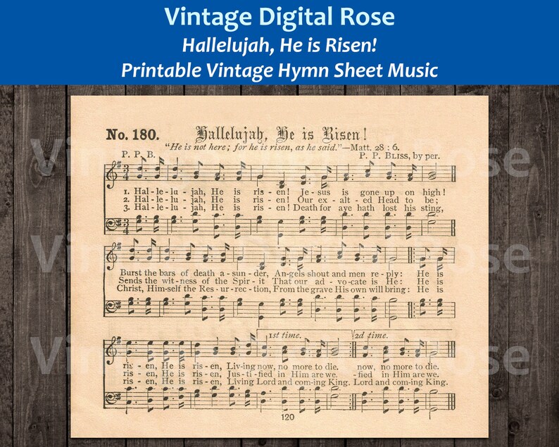 Hallelujah He is Risen Printable Vintage Gospel Hymn Sheet Music - Etsy