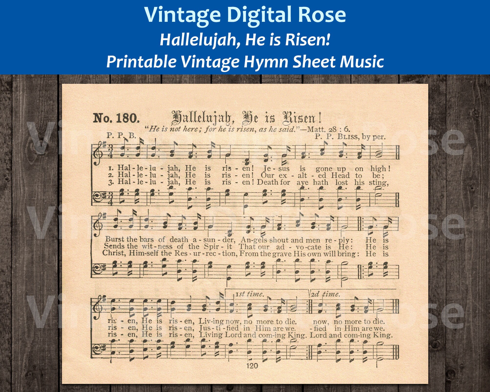 Hallelujah He is Risen Printable Vintage Gospel Hymn Sheet Music - Etsy