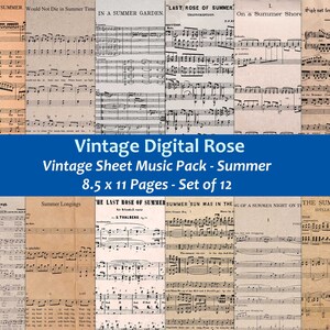 Summer Vintage Sheet Music Pages - 12 8.5x11 Printable Sheet Music Papers