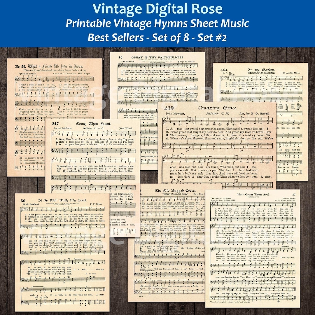 Printable Vintage Hymns Set of 8 Sheet Music Best Sellers Top Songs ...