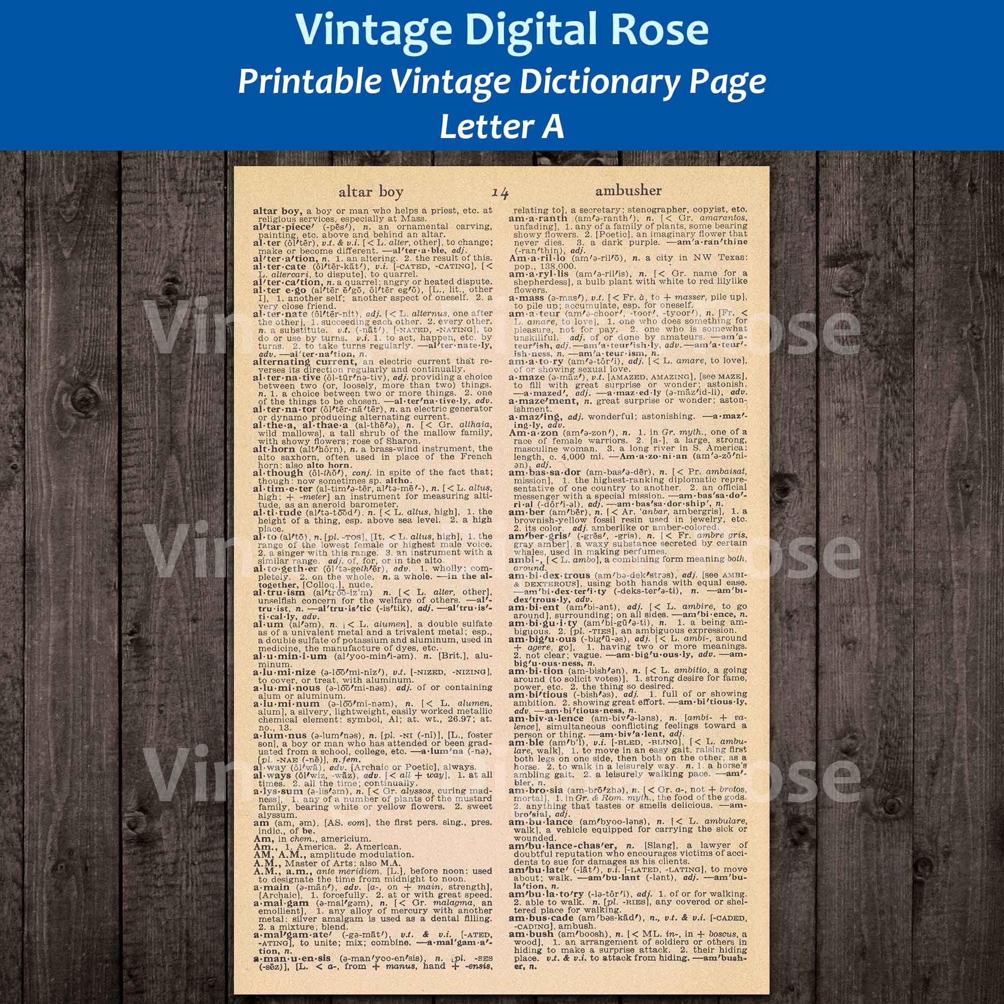 Letter A Vintage Printable Dictionary Page - Etsy New Zealand, image size:2000x2000