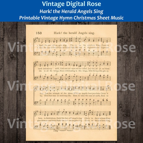 Hark the Herald Angels Sing Printable Vintage Hymn Sheet | Etsy
