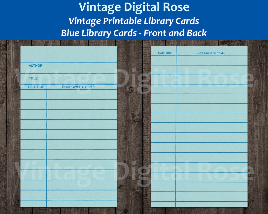 Vintage Printable Blue Library Card Front and Back Digital Collage ...