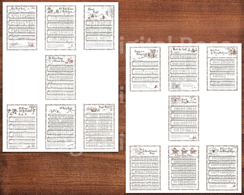 Printable Vintage Christmas Carols Illustrations White - Etsy