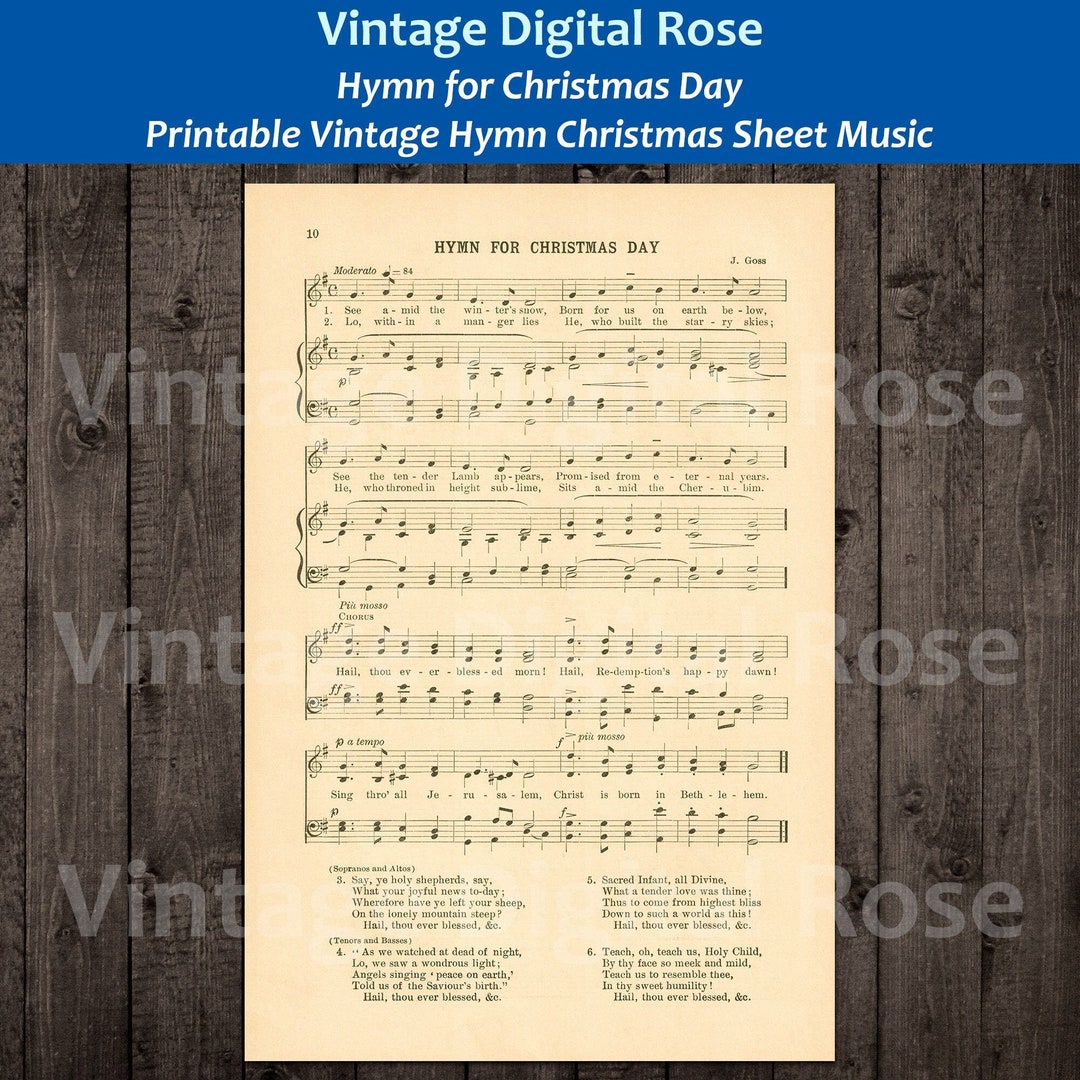 Hymn for Christmas Day Printable Vintage Christmas Hymn Carol Sheet ...