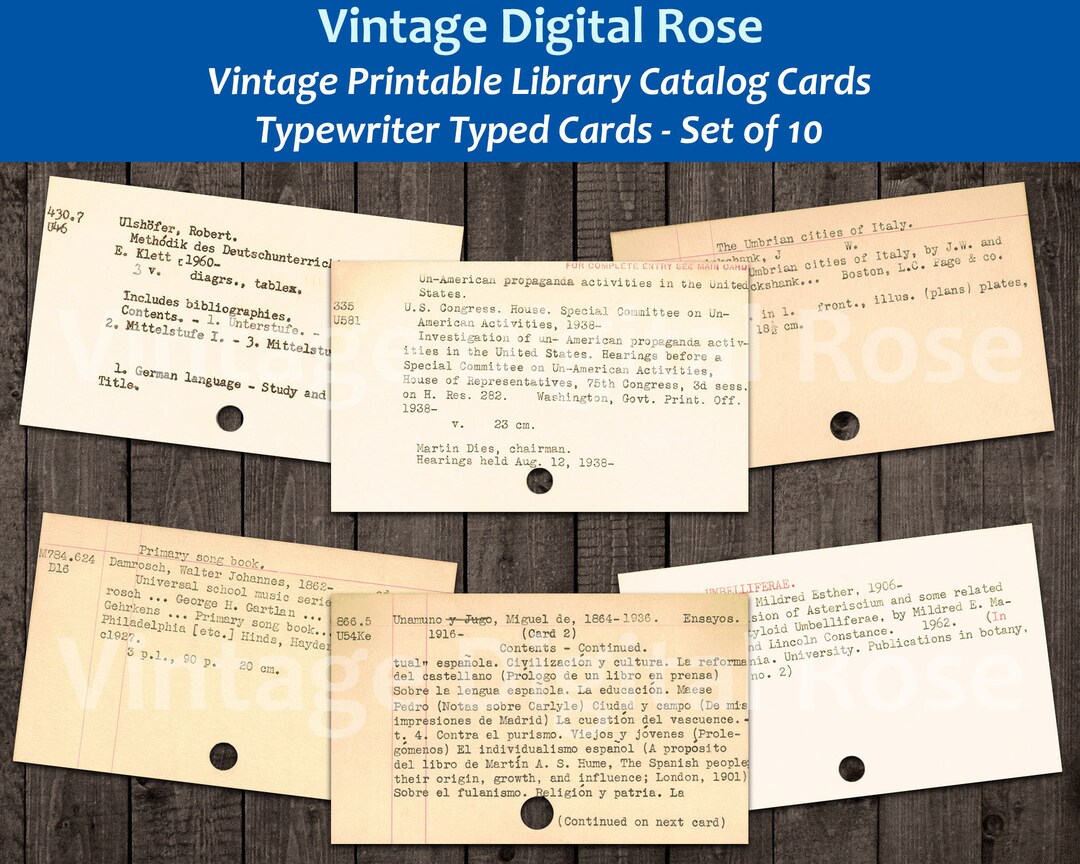 Vintage Printable Library Card Catalog Cards Typewriter Typed Cards