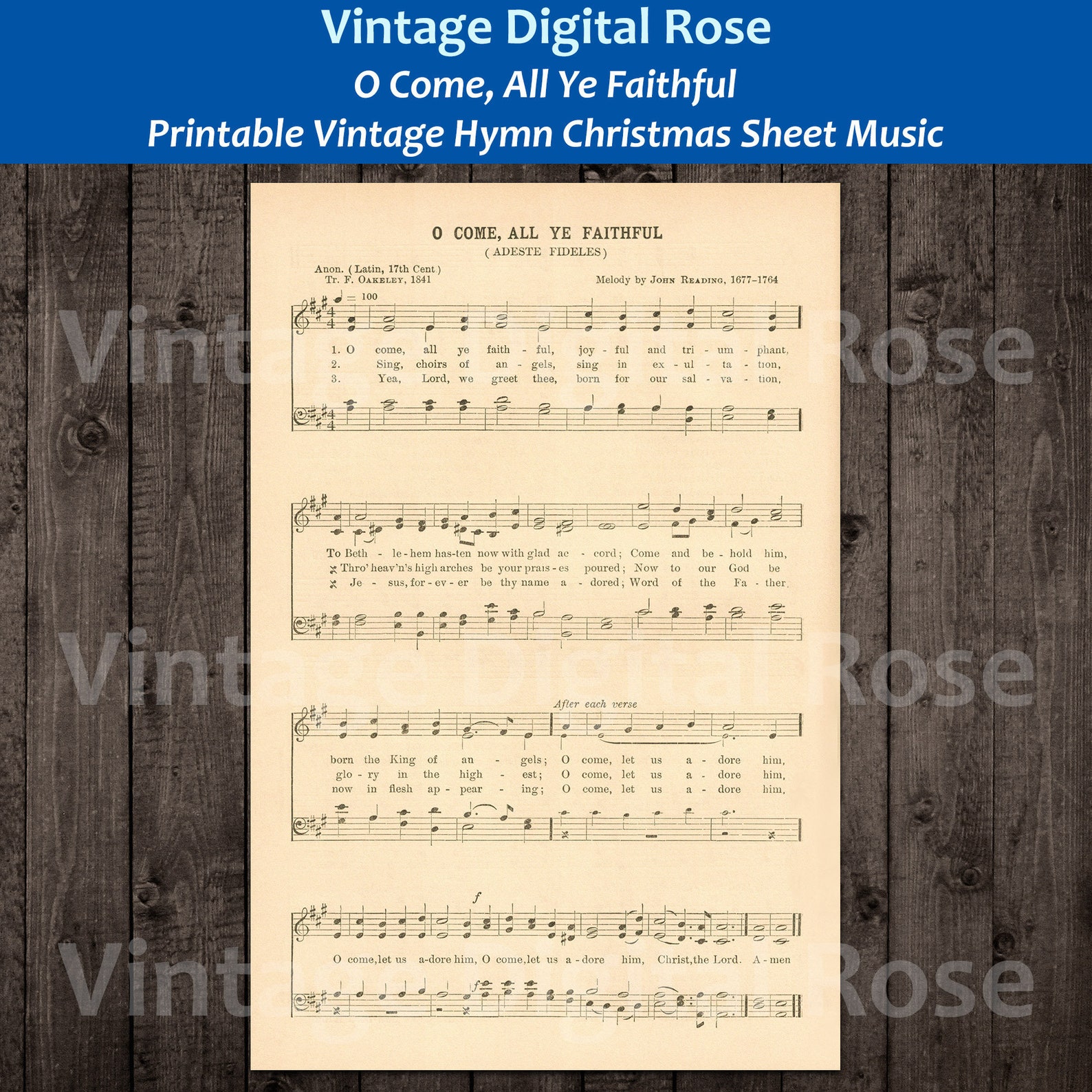 O Come, All Ye Faithful Printable Vintage Christmas Hymn Carol Sheet