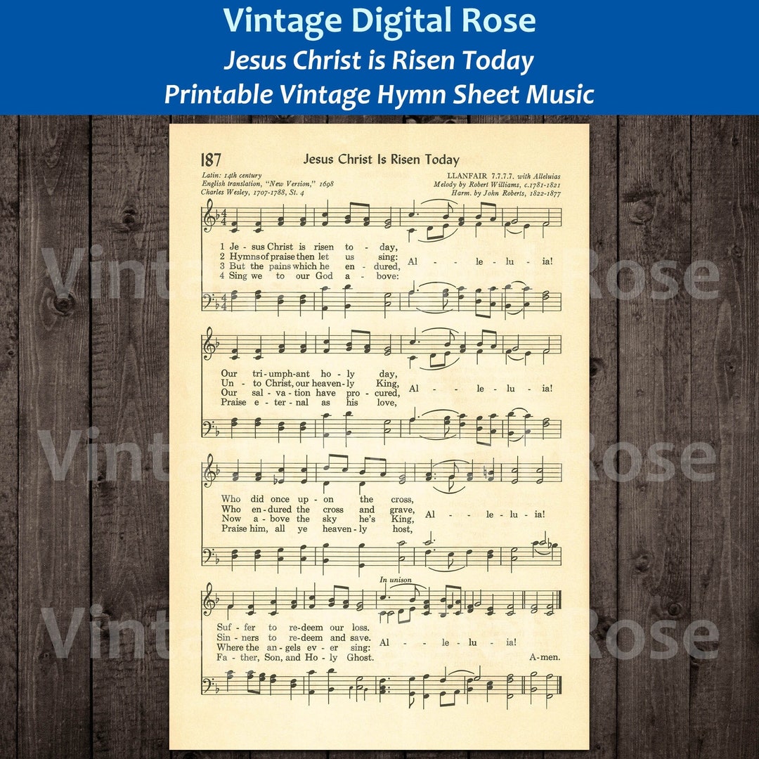 Jesus Christ is Risen Today Printable Vintage Hymn Easter Resurrection ...