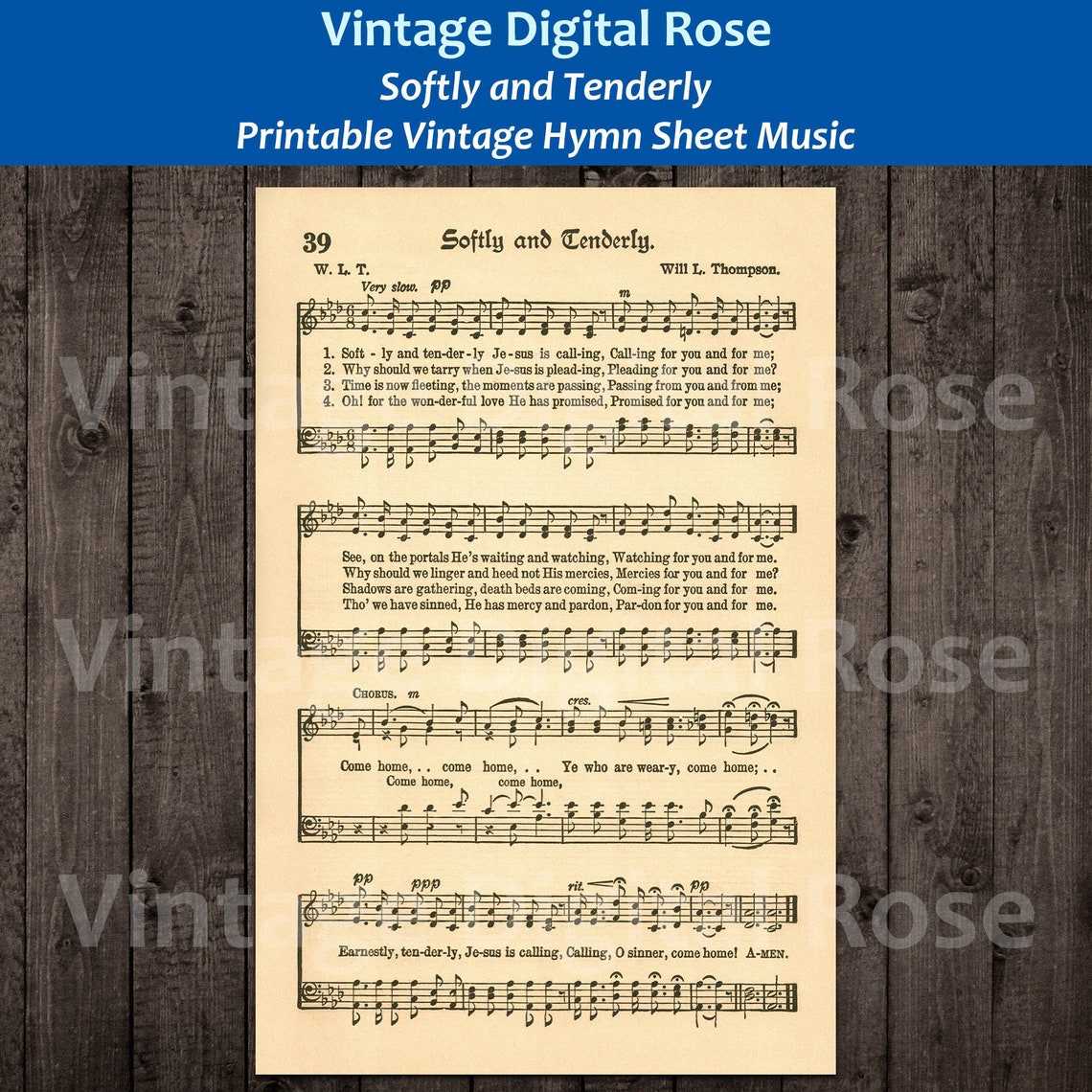 Softly and Tenderly Printable Vintage Hymn Sheet Music - Etsy