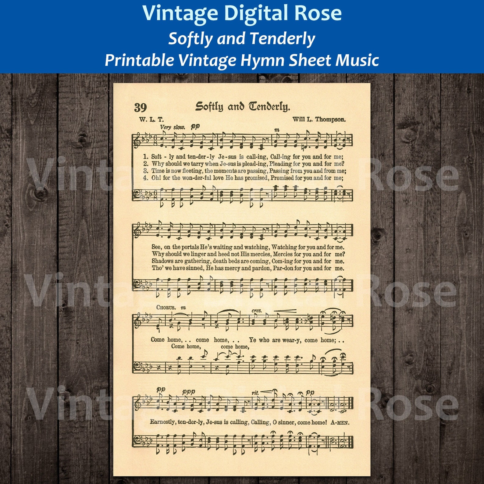 Softly and Tenderly Printable Vintage Hymn Sheet Music - Etsy