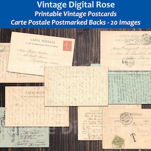 Vintage Antique Postcards Carte Postale French Postmarked Backs Grunge Ephemera PNG JPG Format Set of 20 Digital Download Images