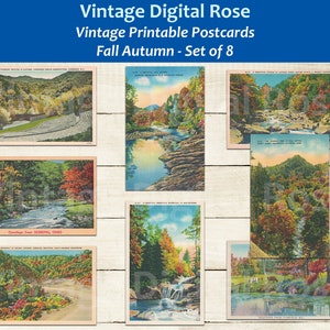 Fall Autumn Vintage Printable Postcards Set of 8 Cards