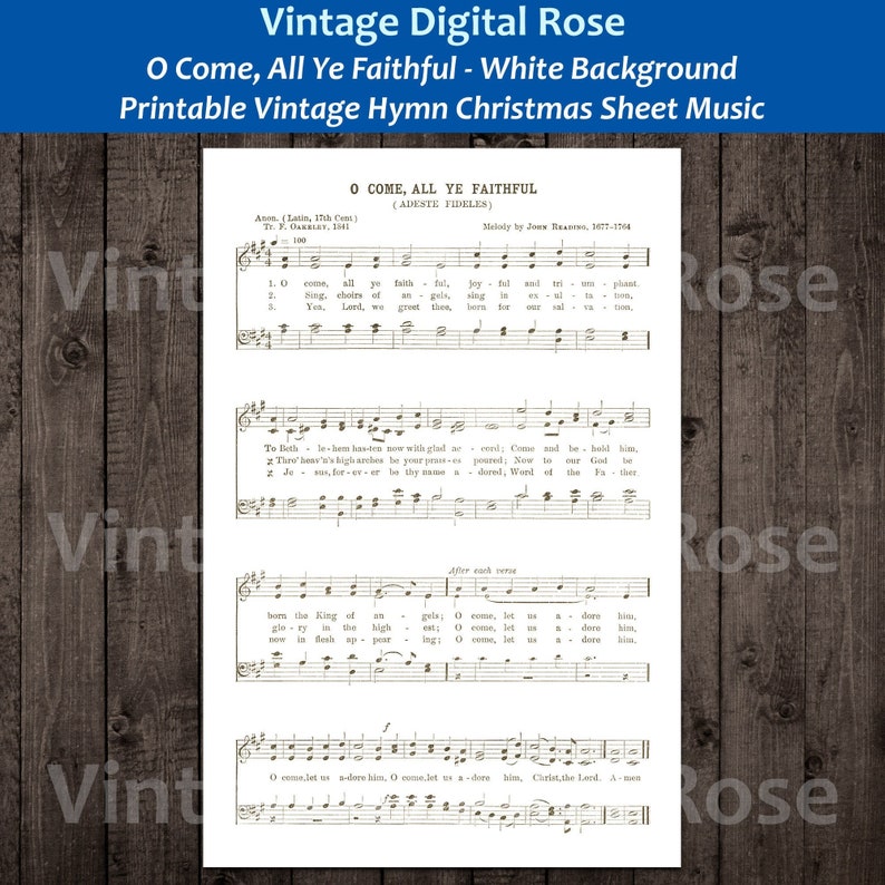 O Come All Ye Faithful Printable Vintage Christmas Hymn Sheet Etsy