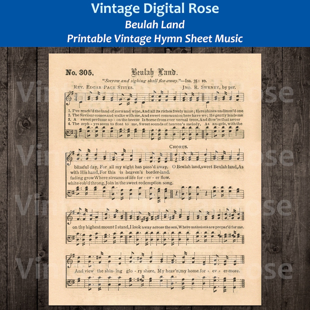 Beulah Land Printable Vintage Gospel Hymn Sheet Music Etsy