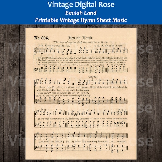 Beulah Land Printable Vintage Gospel Hymn Sheet Music Etsy
