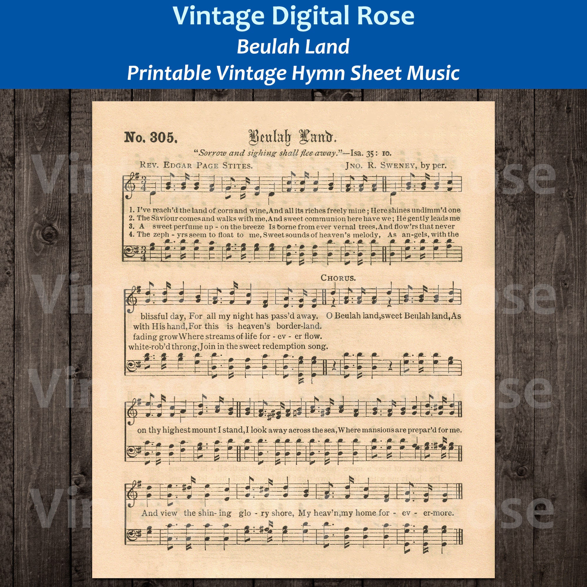 Beulah Land Printable Vintage Gospel Hymn Sheet Music Etsy