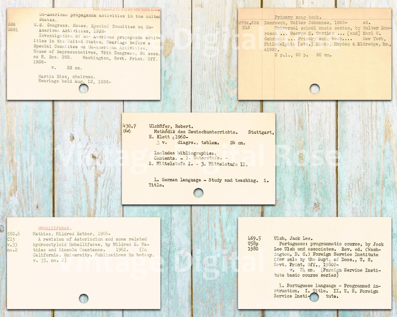 Vintage Printable Library Card Catalog Cards Typewriter Typed Etsy