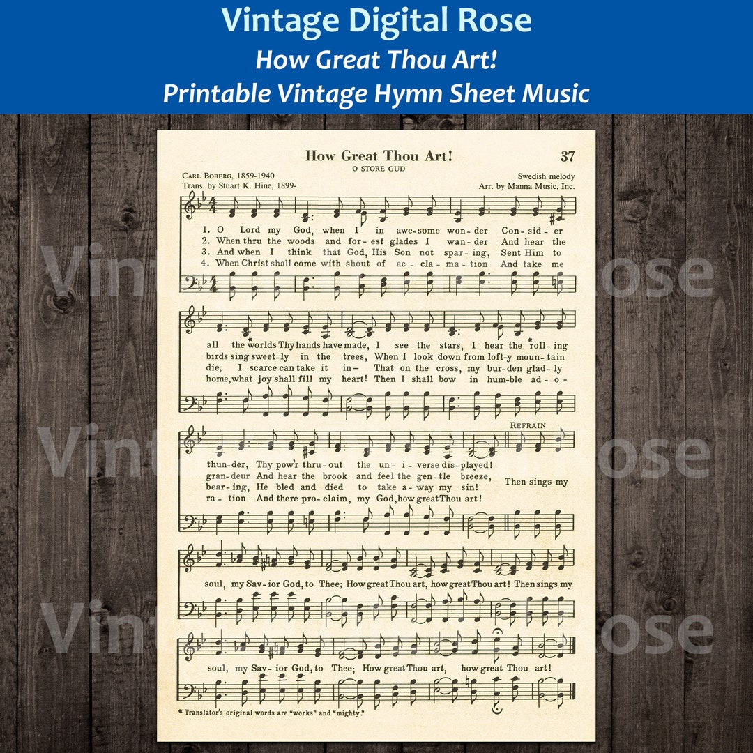 How Great Thou Art Printable Vintage Hymn Sheet Music 