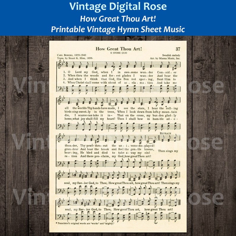 How Great Thou Art Printable Vintage Hymn Sheet Music Etsy