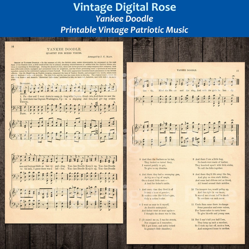 Yankee Doodle Printable Vintage Patriotic Sheet Music - Etsy
