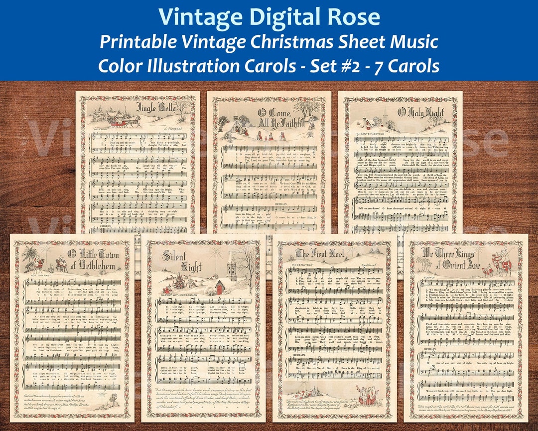 Printable Vintage Christmas Carols Color Illustrations Best Sellers Top ...