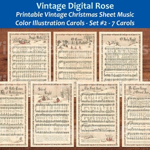 Printable Vintage Christmas Carols Color Illustrations Best Sellers Top Christmas Songs Set of 7 - Set #2