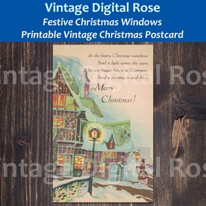 Cartão postal digital vintage para impressão, feliz natal, saudação, cor clássica, ilustração de férias, janelas festivas de natal