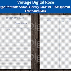 Tarjeta de biblioteca escolar imprimible vintage # 1 Imagen digital de formato PNG transparente frontal y posterior