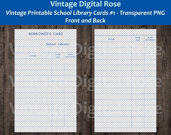 Vintage Printable School Library Card #1 Front and Back Transparent PNG Format Digital Image