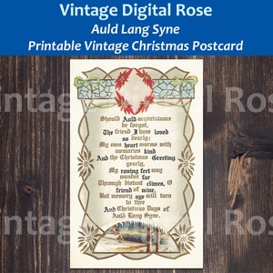 Vintage Printable Digital Christmas New Year's Postcard Auld Lang Syne Color Holiday Illustration