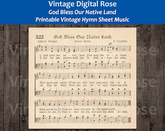 God zegene onze inheemse land afdrukbare vintage patriottische hymne bladmuziek