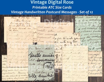 Vintage Postcard Handwritten Messages ATC Size Journal Scrapbook Cards Set of 12 Cards