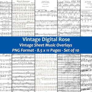 Vintage Sheet Music Overlays - 10 8.5x11 Sheet Music PNG Overlays