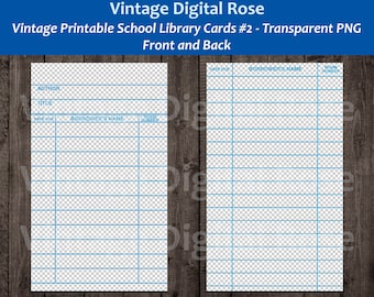 Vintage Printable School Library Card #2 Front and Back Transparent PNG Format Digital Image